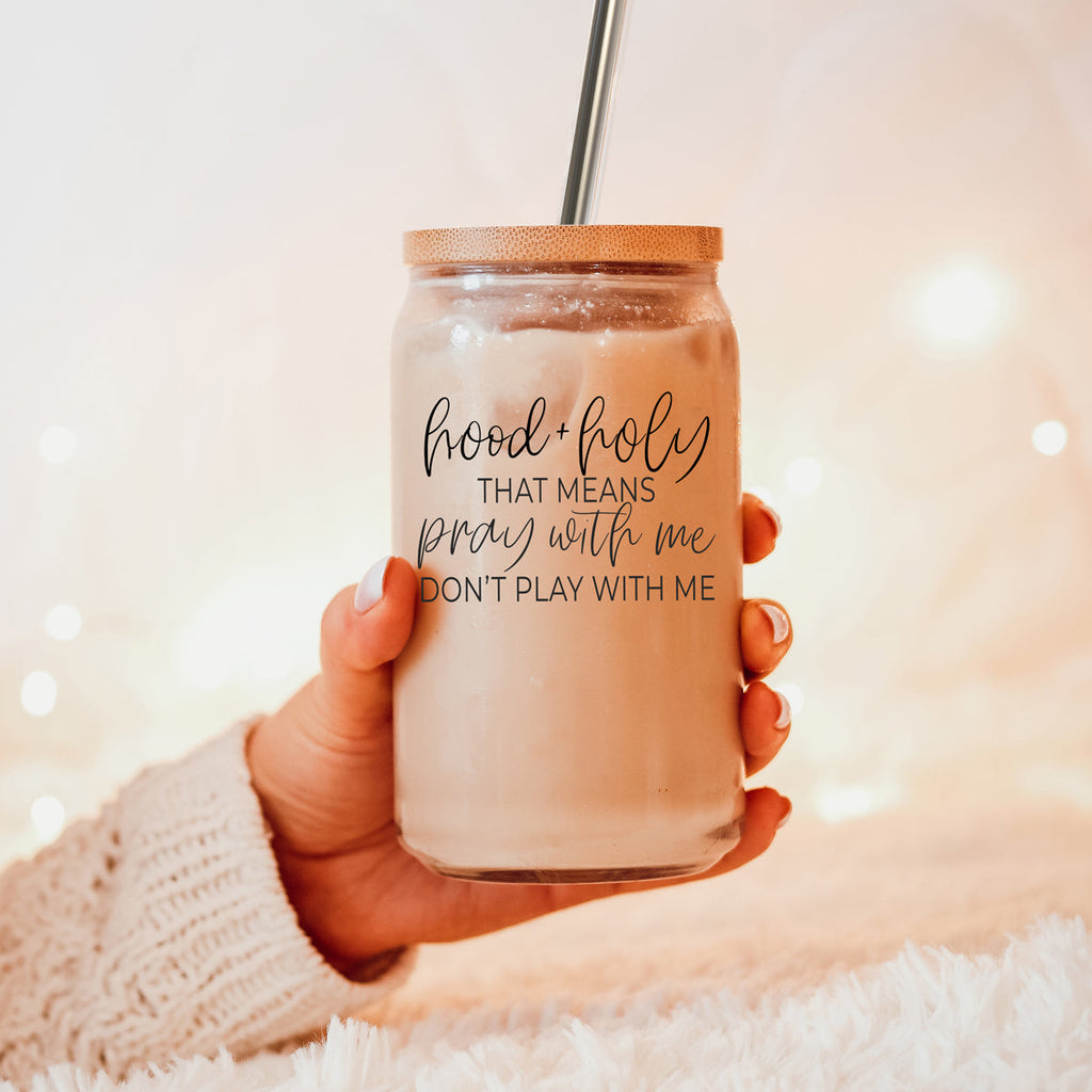 Hood And Holy 17oz Glass Tumbler With Bamboo Lid, 2 Stainless Straws And Straw Cleaner