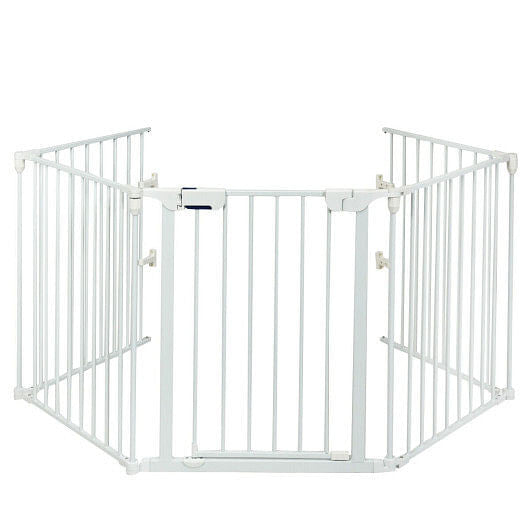 115 Inch Length 5 Panel Adjustable Wide Fireplace Fence-Black