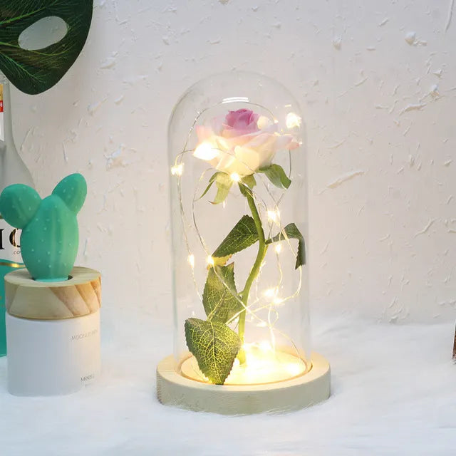 Magical Beauty and the Beast LED Glass Dome Rose – Multicolor USB-Powered Forever Rose