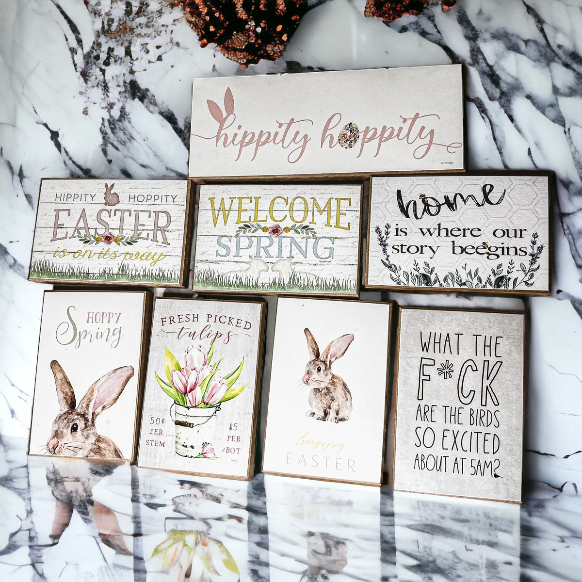 Home BeeGins Wooden Block Sign 6x4x1 Rustic Bee Home Decor Spring Summer