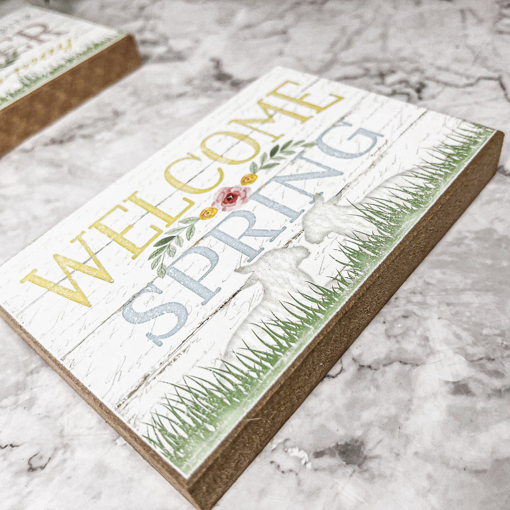 Easter Spring Floral Block Signs Set - Watercolor Bunny and Hippity Hoppity