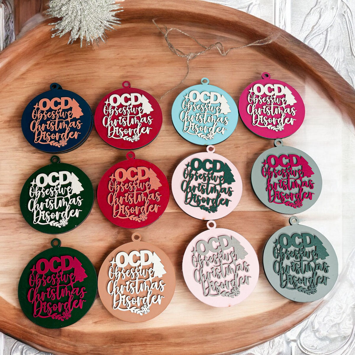 Handcrafted 3D Wooden Christmas Ornaments Imperfect OCD Style Limited Edition Tree Hanging Decor