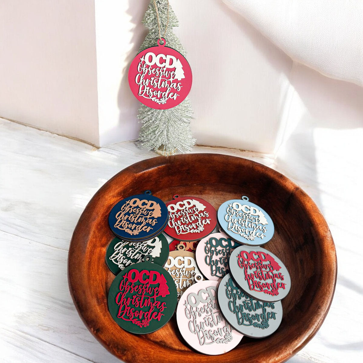 Handcrafted 3D Wooden Christmas Ornaments Imperfect OCD Style Limited Edition Tree Hanging Decor