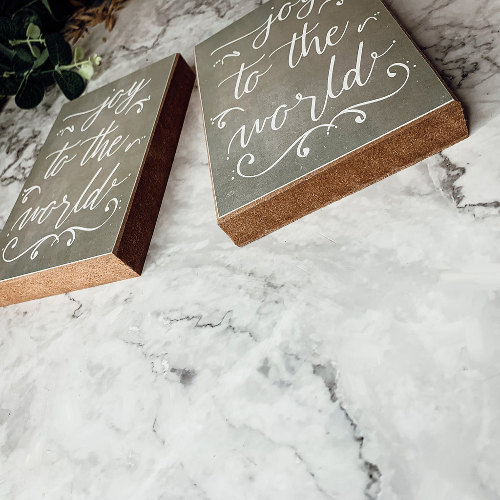 Joy To The World Christmas Sign Farm Fresh Trees Rustic Holiday Block Decor