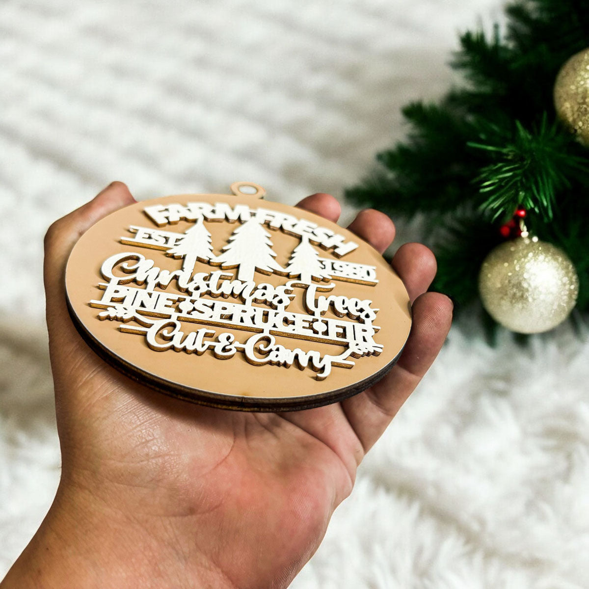 Handcrafted 3D Wooden Christmas Ornaments Farm Fresh Imperfect Set Tree Hanging Holiday Decor