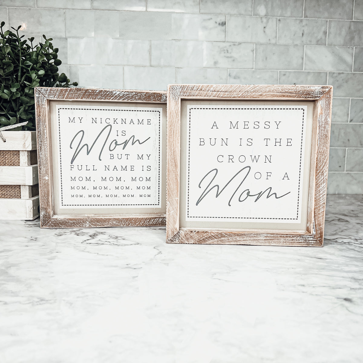 Mom Bun Double Sided 7 Inch Sign 7x7x1.5 Wooden Mom Anthem Home Decor Gift For Mothers