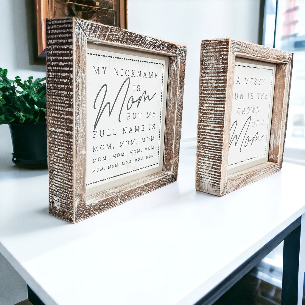 Mom Bun Double Sided 7 Inch Sign 7x7x1.5 Wooden Mom Anthem Home Decor Gift For Mothers