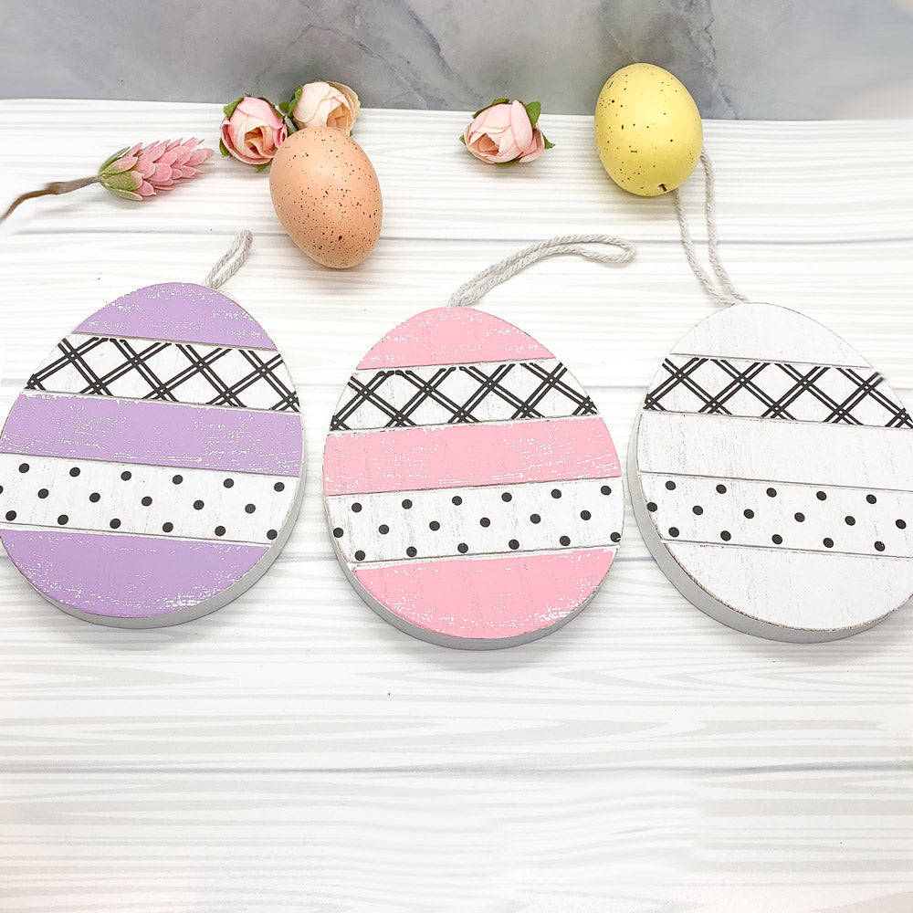 Easter Wooden Hanging Ornaments Set Rustic Spring Home Decor Bunny Egg Chick Handmade