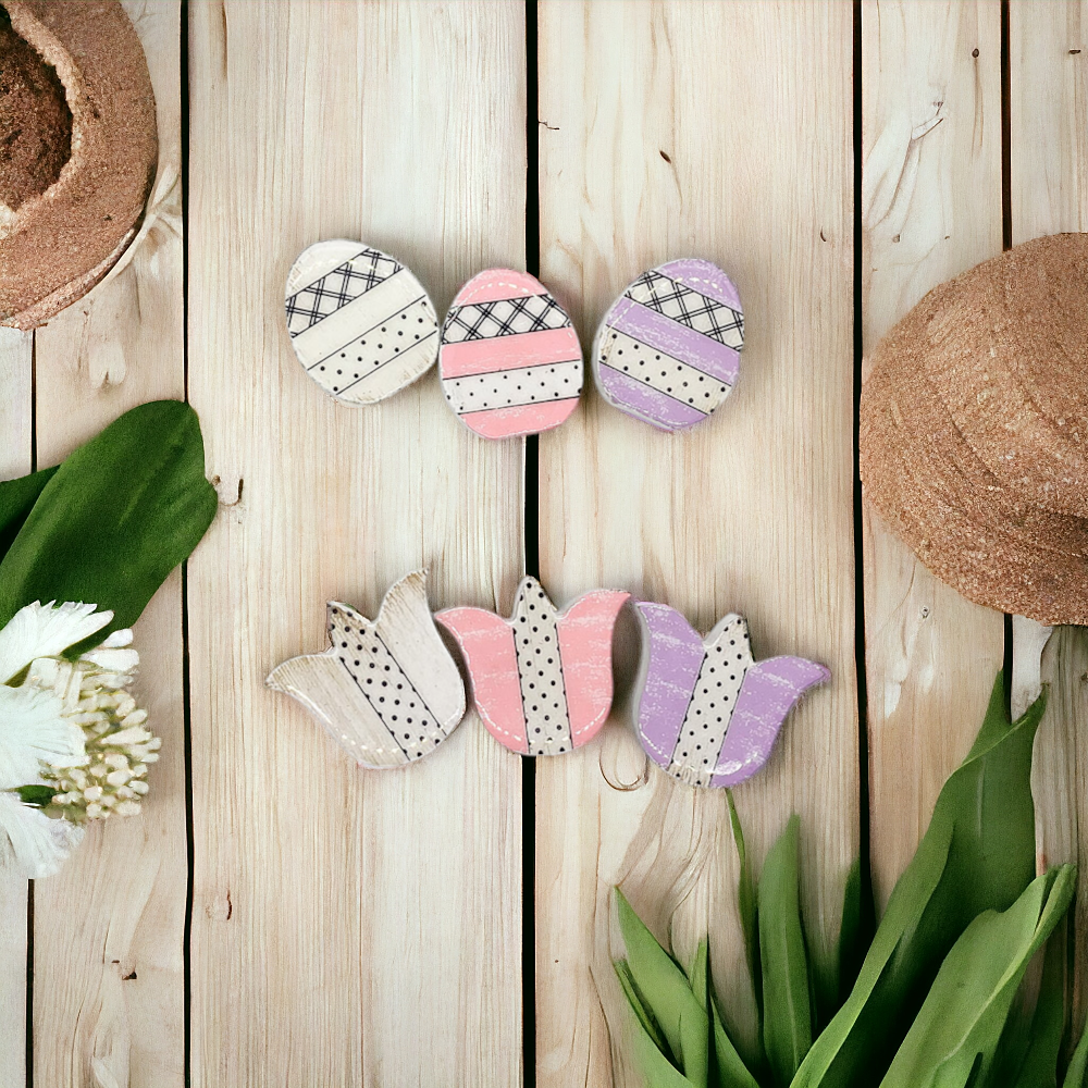 Handmade Wooden Magnetic Spring Magnets Set Of 3 Easter Egg Decorative Fridge Magnets