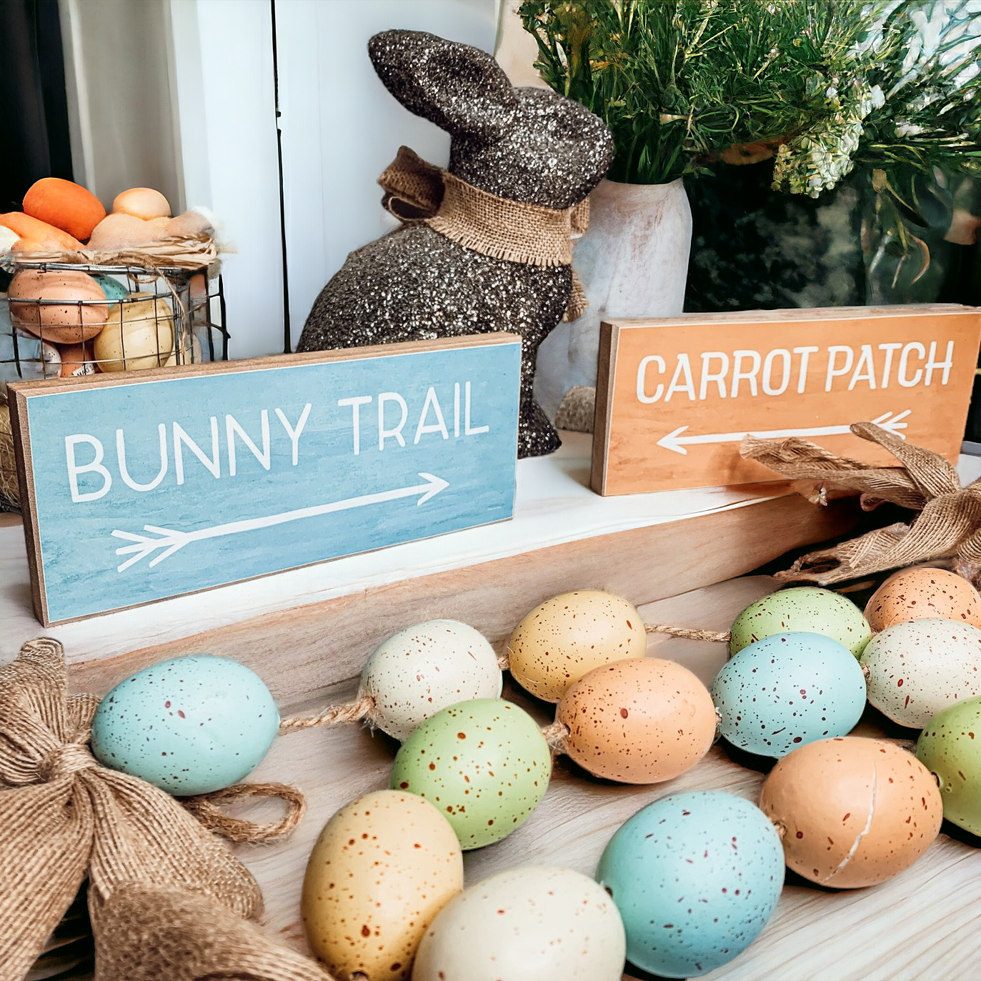 Limited Bunny Trail Carrot Patch Wooden Easter Signs Pastel Spring Decor