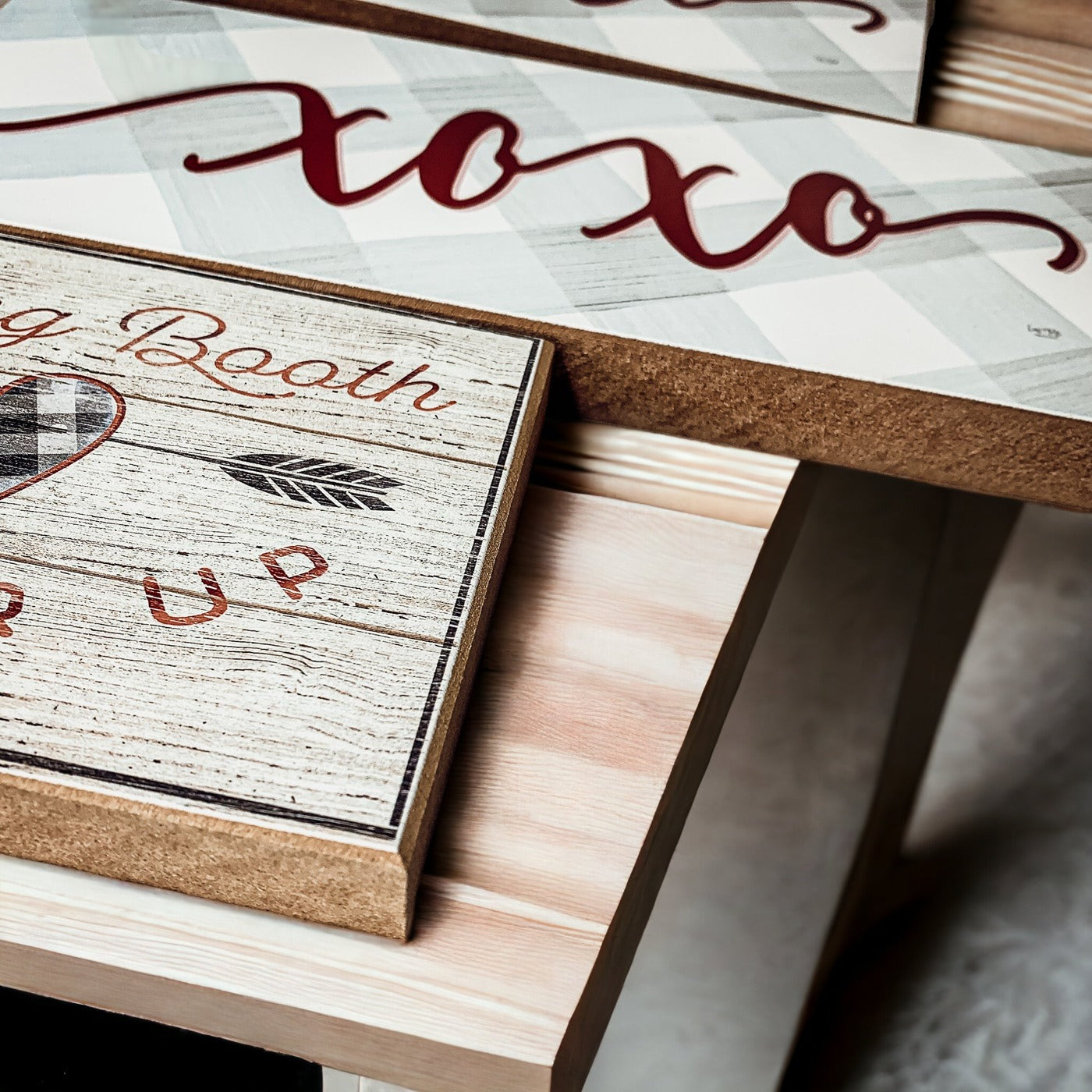 Kissing Booth Handmade Thick Wood Sign 6x4x1 Inch Valentine Tiered Tray Mantel Shelf Decor