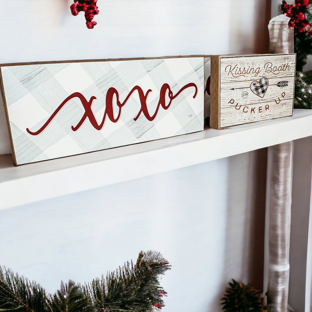 Handmade Thick Wood XOXO Sign Tabletop Shelf Mantel Valentines Decor Red Accent Rustic Home