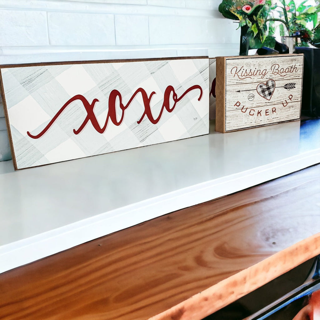 Handmade Thick Wood XOXO Sign Tabletop Shelf Mantel Valentines Decor Red Accent Rustic Home