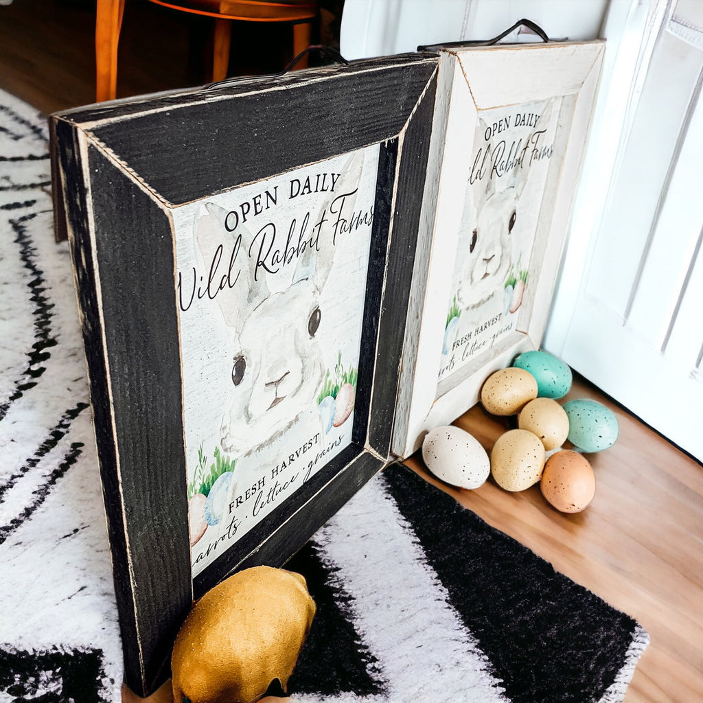 Wild Rabbit Farms Easter Sign 8x10 Framed Rustic Farmhouse Spring Decor Open Daily Fresh Harvest