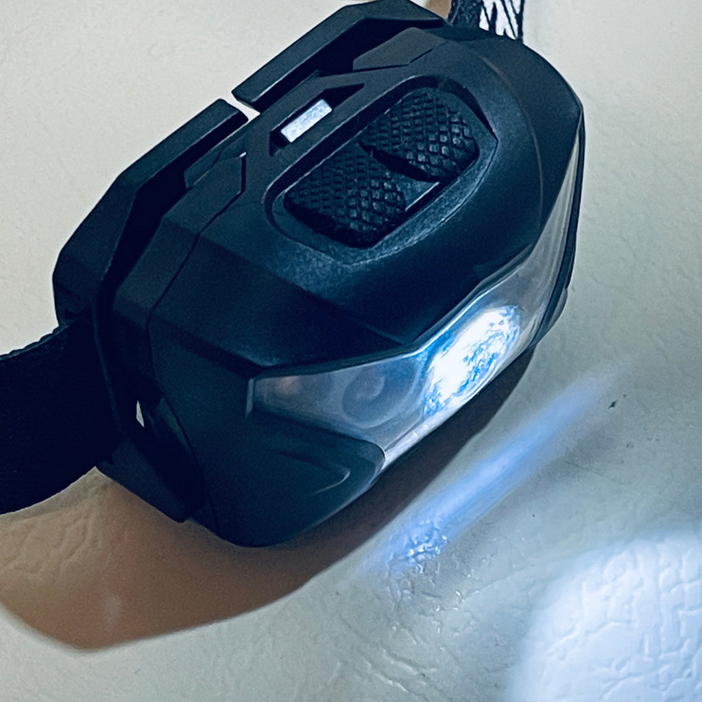 LED Headlamp – USB Rechargeable – White, Red, and Blue/Violet Lights – Adjustable Headband