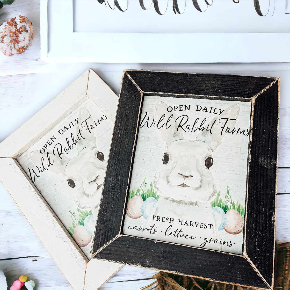 Wild Rabbit Farms Easter Sign 8x10 Framed Rustic Farmhouse Spring Decor Open Daily Fresh Harvest