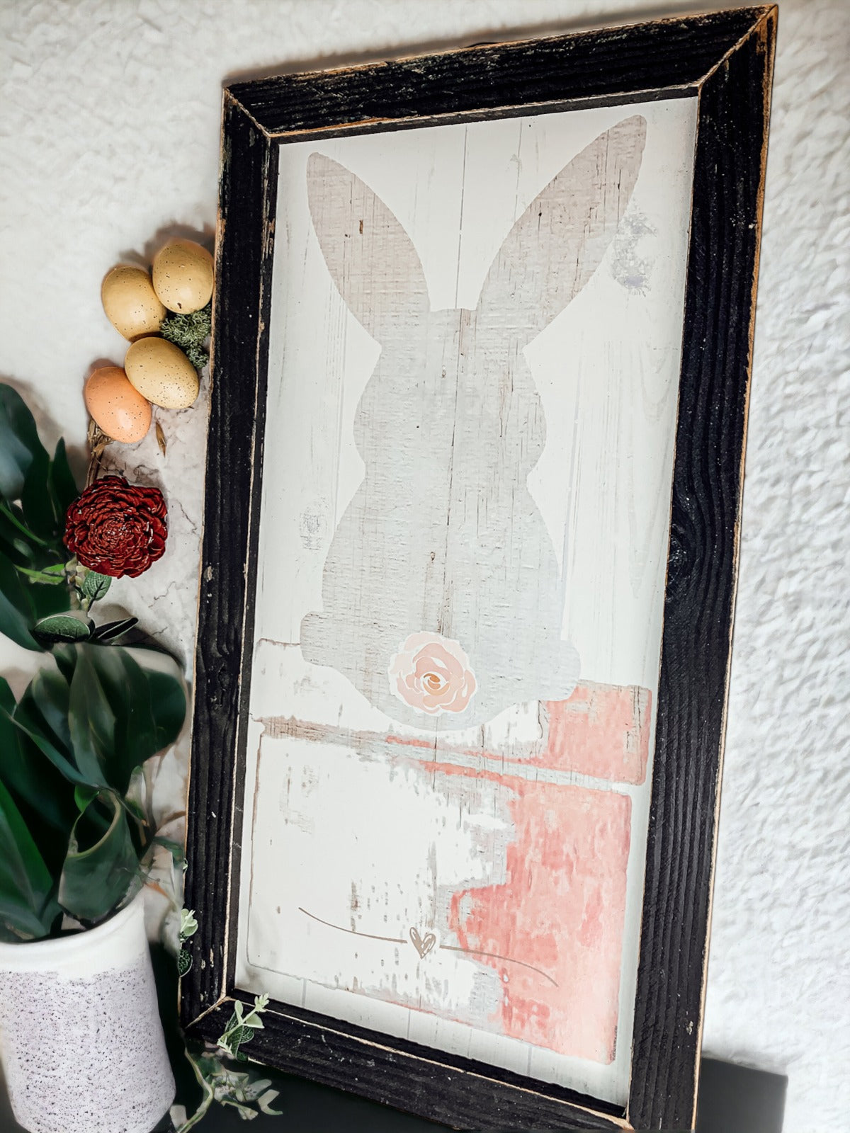 Bunny Tail Rustic Farmhouse Wooden Sign 24x12 Inch Spring Easter Decor Farmhouse Wall Hanging