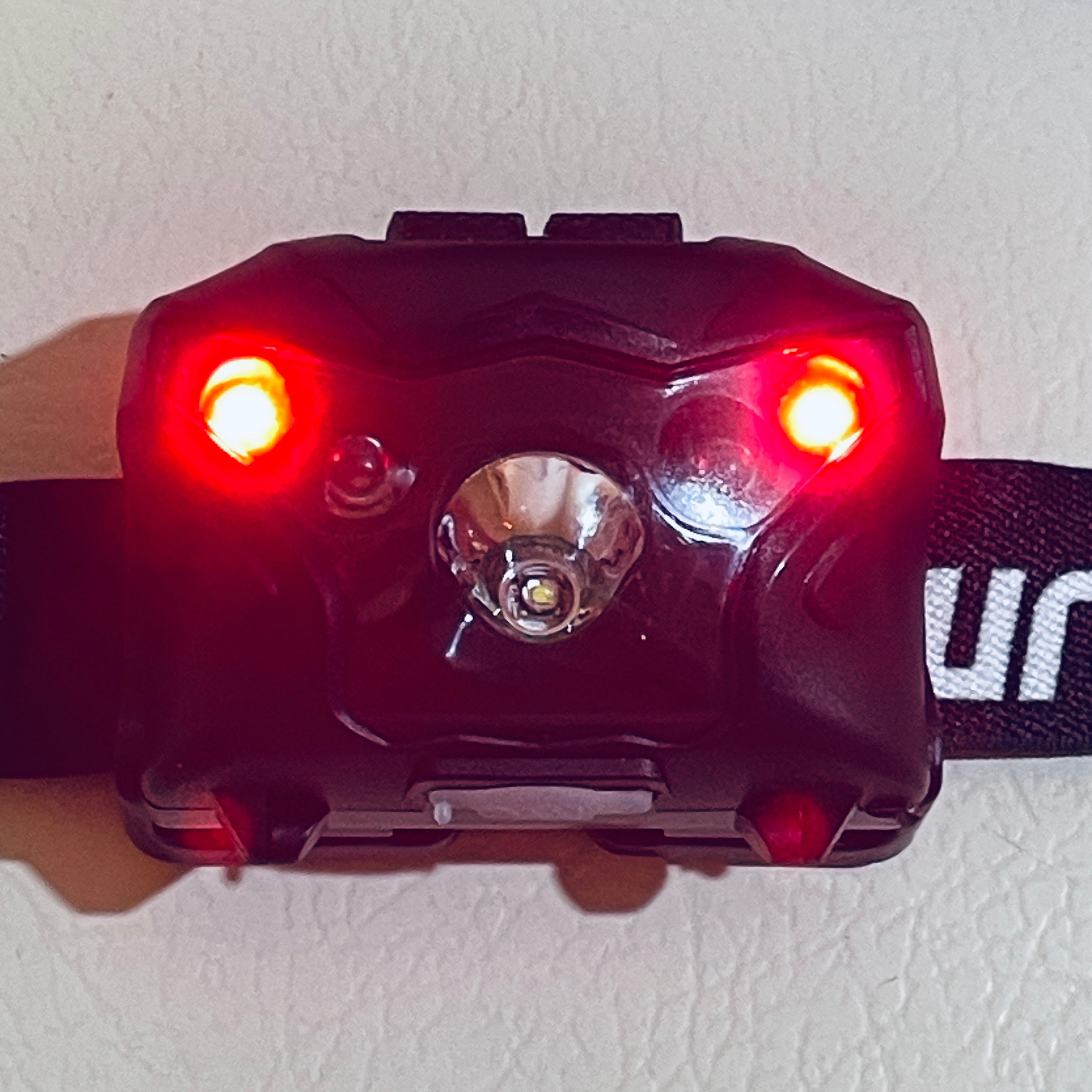 LED Headlamp – USB Rechargeable – White, Red, and Blue/Violet Lights – Adjustable Headband