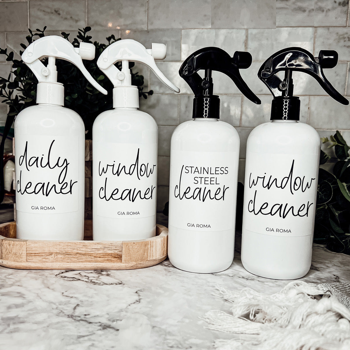 16oz Plastic Spray Bottles With White Or Black Waterproof Labels