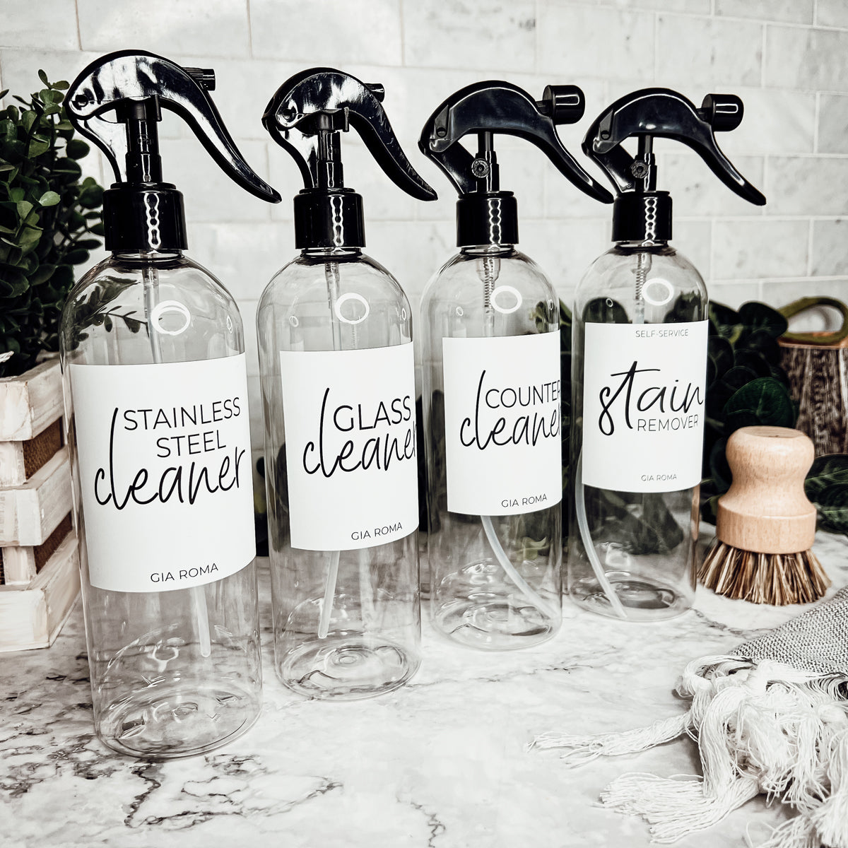 16oz Plastic Spray Bottles With White Or Black Waterproof Labels