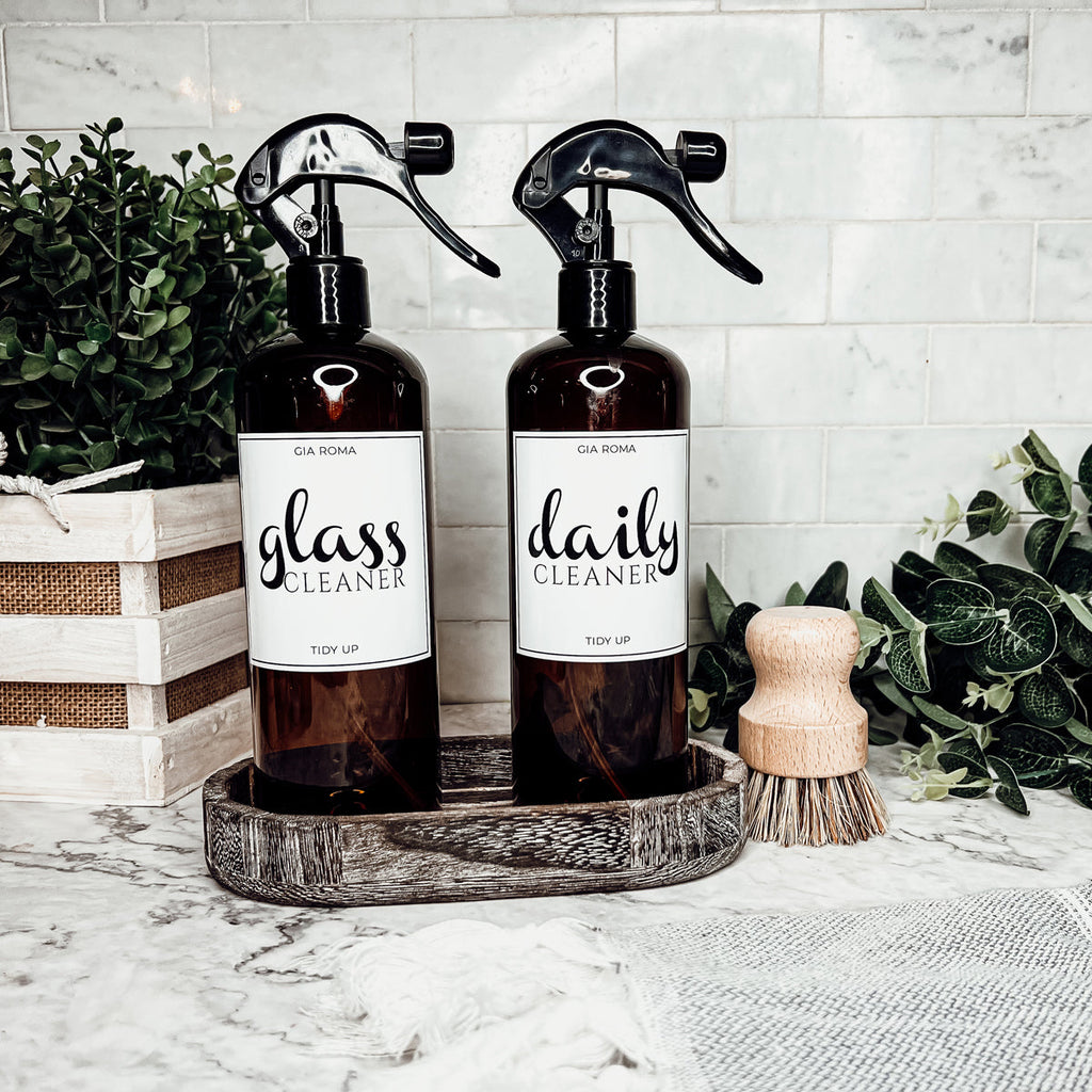 16oz Plastic Spray Bottles With White Or Black Waterproof Labels