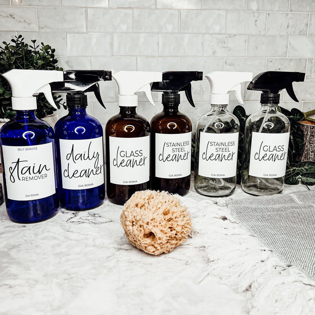16oz Boston Round Glass Refillable Cleaning Bottles For Soap Lotion Dispensers