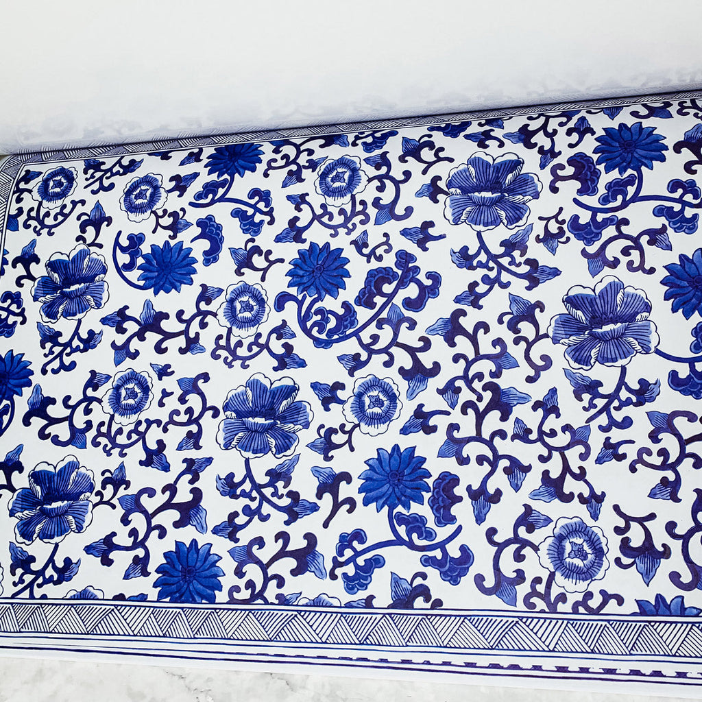 Chinoiserie Placemats Set Of 4 - Elegant Asian Floral Vinyl Placemats, Easy