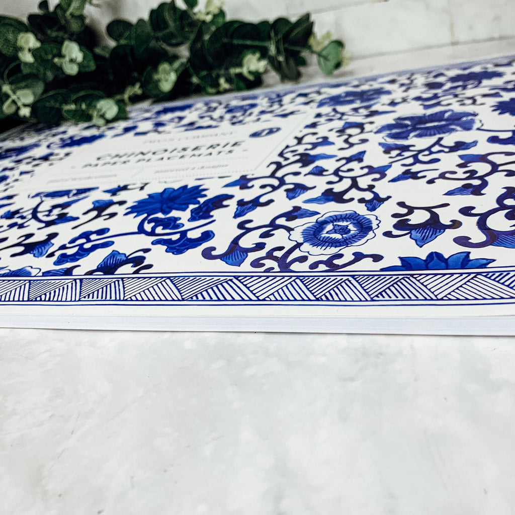 Chinoiserie Placemats Set Of 4 - Elegant Asian Floral Vinyl Placemats, Easy
