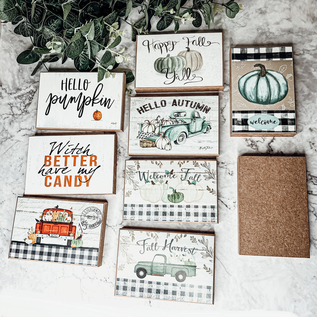 Fall Harvest Wooden Tiered Tray Sign 6x4x1 Rustic Halloween Home Decor