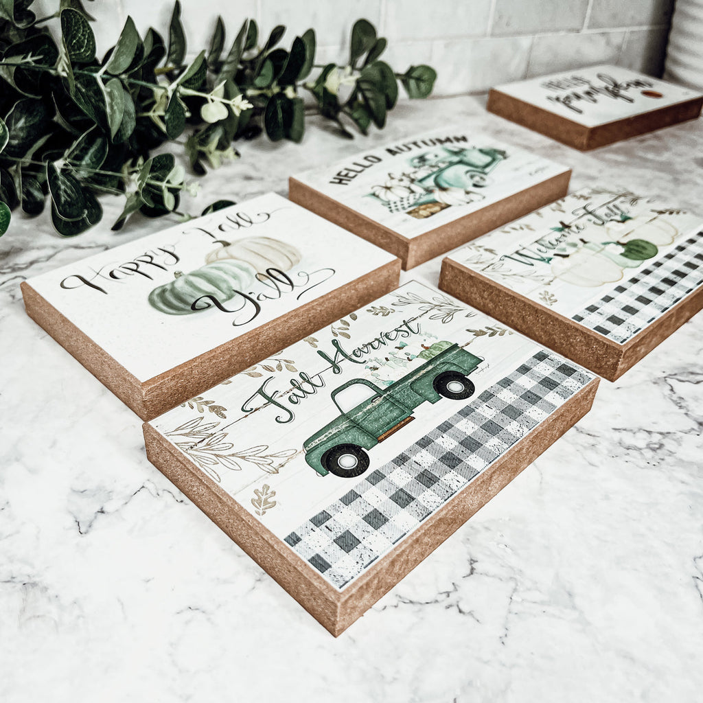 Fall Welcome Wooden Sign 6x4x1 Handmade Tiered Tray Shelf Mantel Decor