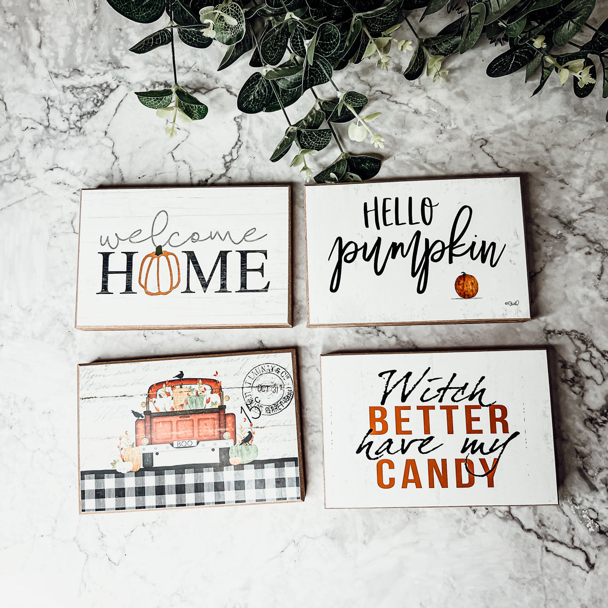 Hello Pumpkin Rustic Wood Sign 6x4 Fall Home Decor Off White Black Script