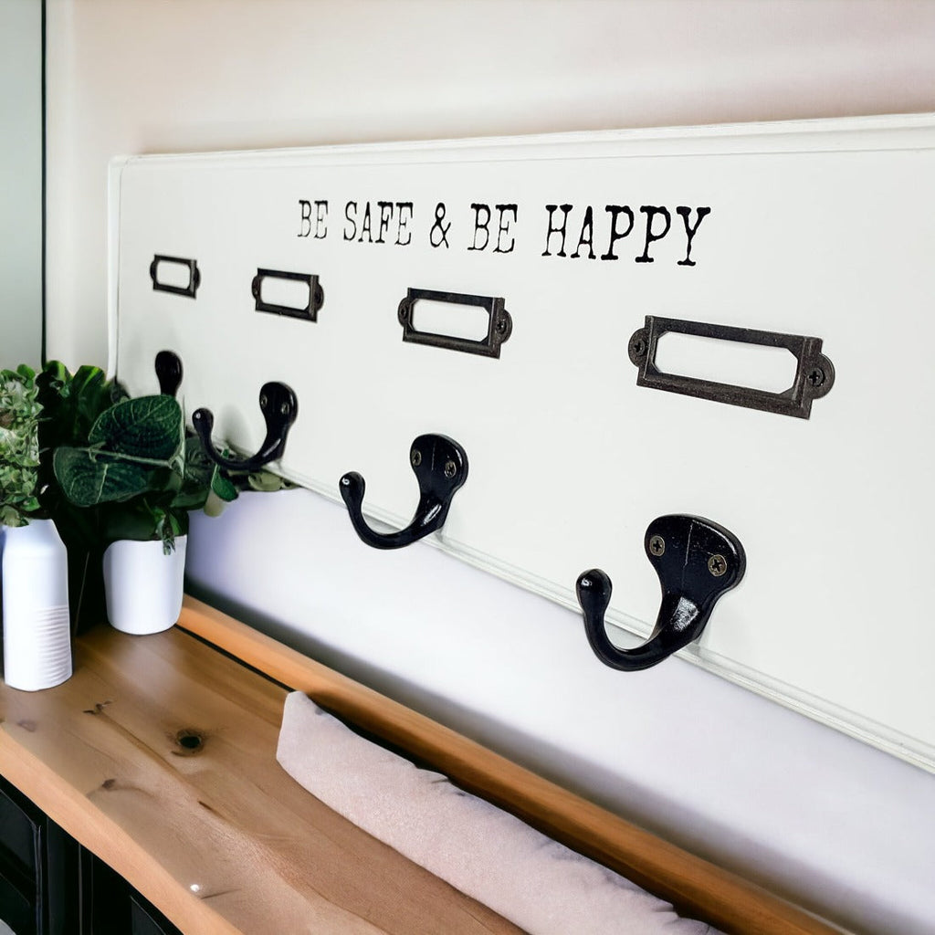 Wood Wall Mask And Hat Organizer With 6 Hooks For Coats Keys Scarves