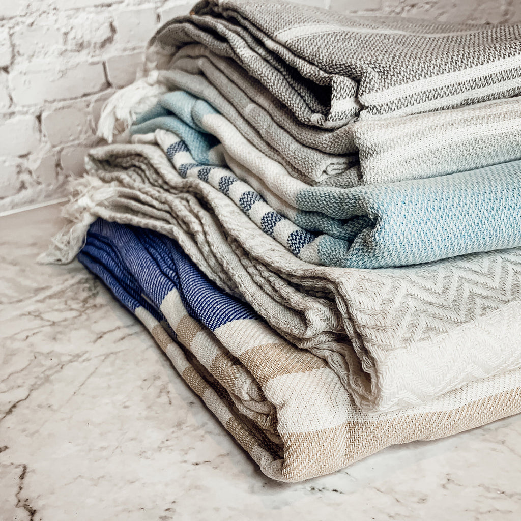 Mediterranean Cotton Bath Towel 180GSM Lightweight Gray Blue Summer