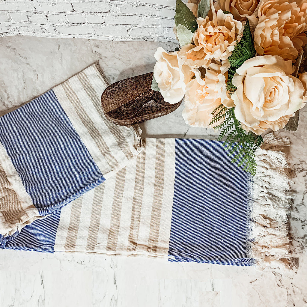 Mediterranean Cotton Bath Towel 180GSM Lightweight Gray Blue Summer