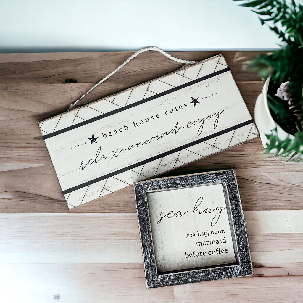 Beach Home Summer 5 Inch Wooden Sign Funny Coffee Quote Coastal Wall Decor Small Plaque