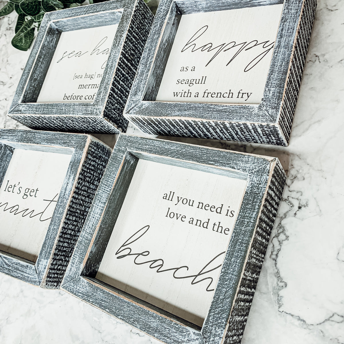 Happy As A Seagull Wooden Sign 5x5 Distressed Gray Frame Beach Decor Funny Coastal Gift