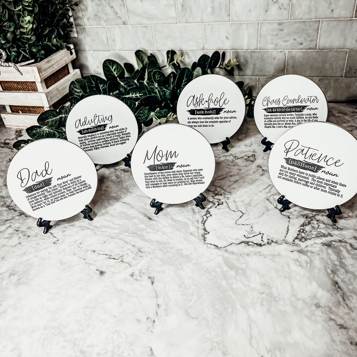 Adulting Funny Coaster Gift Set 6 Pack Humorous Quote Drink Coasters Home Bar Decor