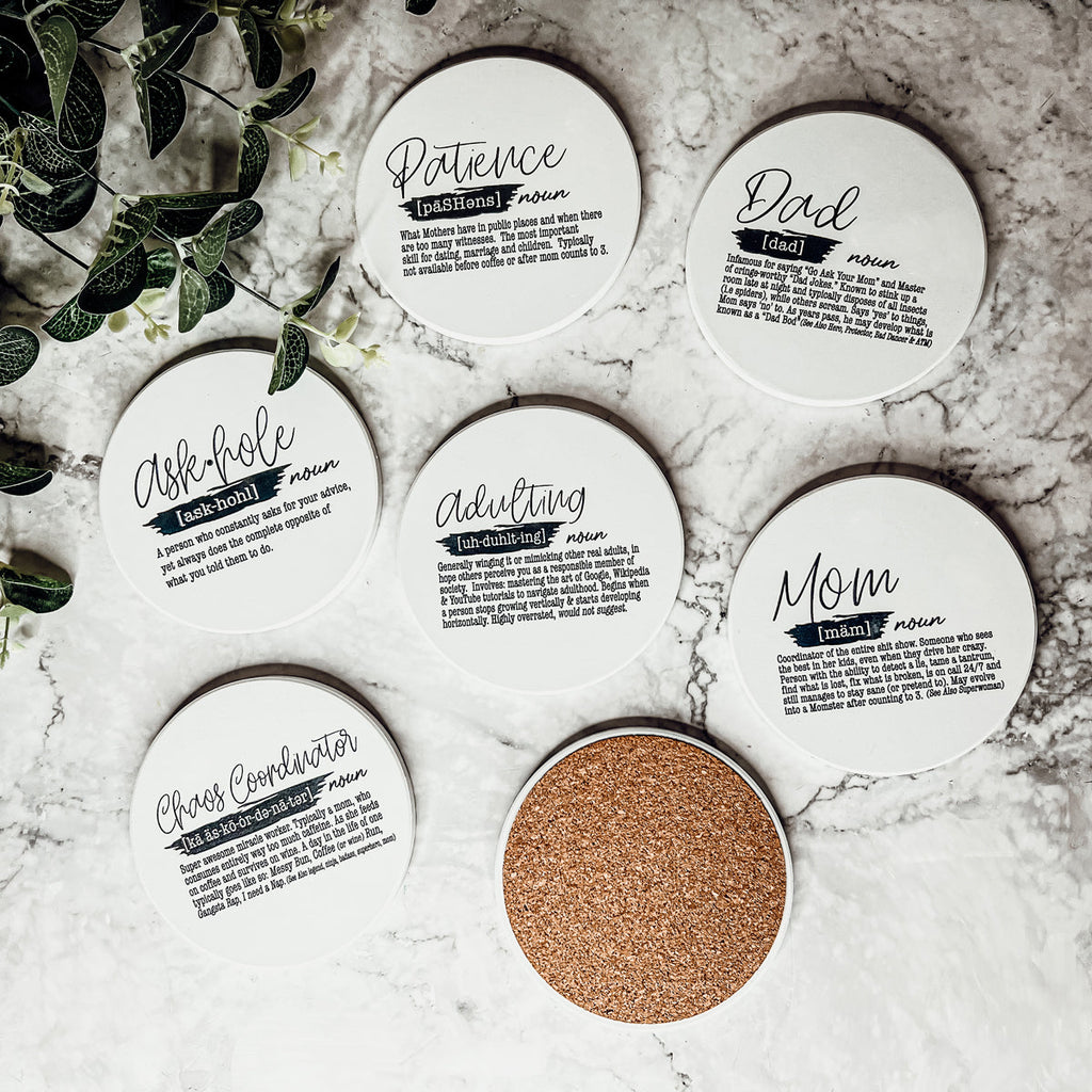 Adulting Funny Coaster Gift Set 6 Pack Humorous Quote Drink Coasters Home Bar Decor