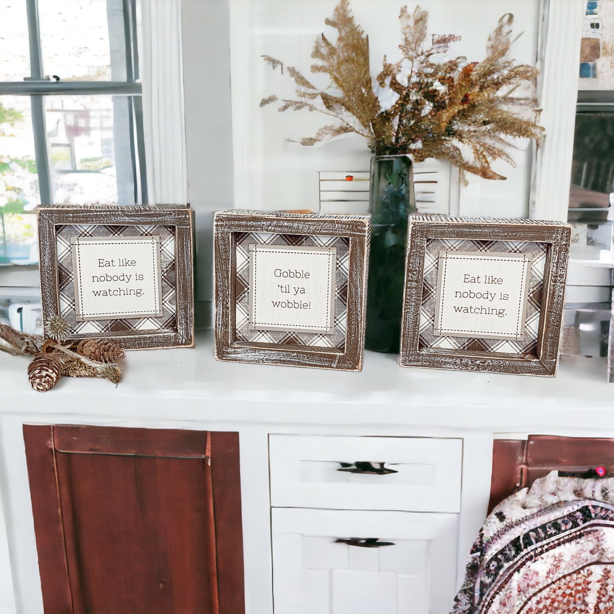 Thanksgiving Gobble Til Ya Wobble Tabletop Sign 5x5x1.5 Holiday Decor Party Cute Gift