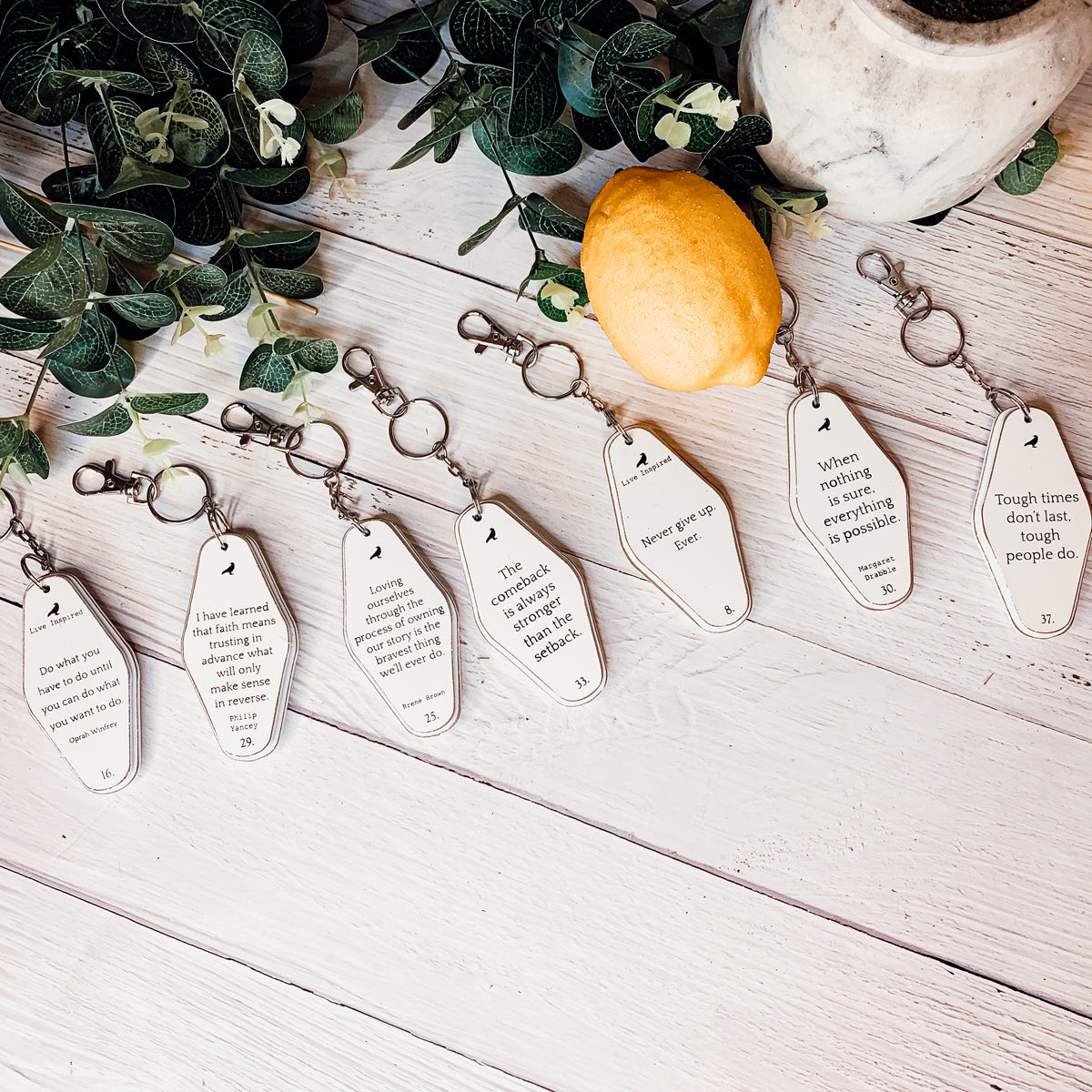 Wooden Inspirational Key Chains Reversible Heavy Duty Motivational Quotes Keyring Set 10 Plus Styles