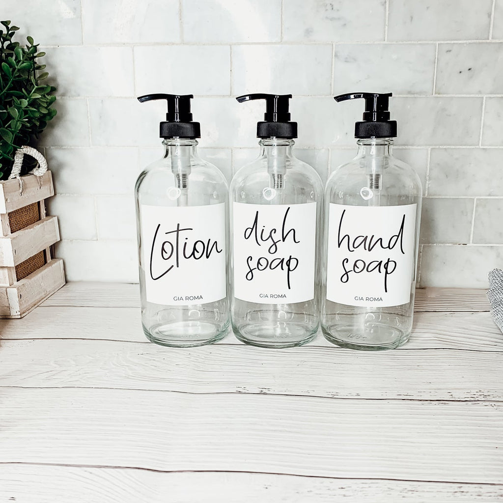 16oz Glass Boston Round Bottle Clear With White Label - Multiple Pack