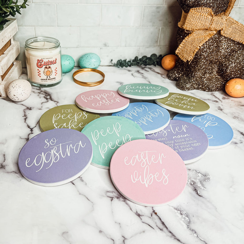 Easter Spring Ceramic Coaster Set 4 Inch Absorbent Drink Coasters Table Protectors Pack