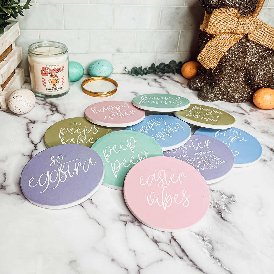 Easter Spring Ceramic Coaster Set 4 Inch Absorbent Drink Coasters Table Protectors Pack