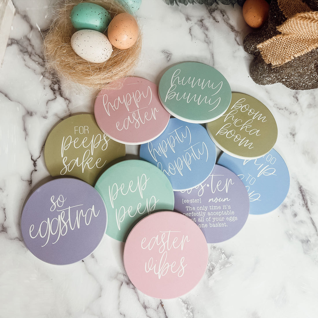 Easter Spring Ceramic Coaster Set 4 Inch Absorbent Drink Coasters Table Protectors Pack