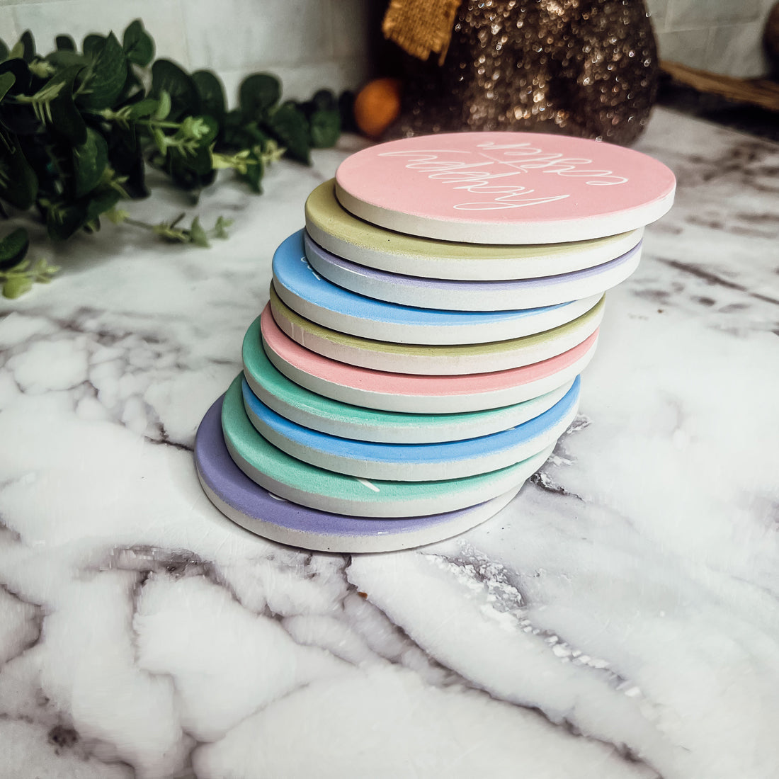 Easter Spring Ceramic Coaster Set 4 Inch Absorbent Drink Coasters Table Protectors Pack