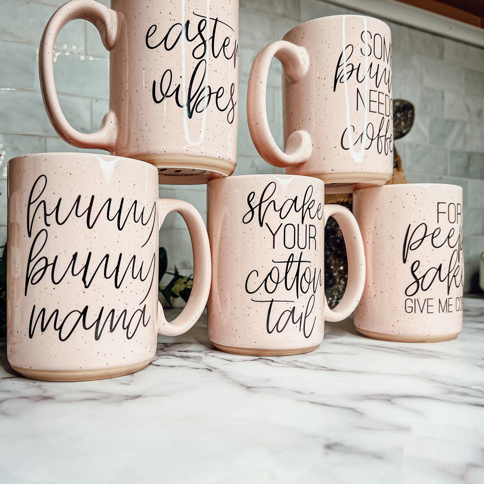 For Peep's Sake Coffee Mug 16oz Ceramic Pastel Blue Pink Funny Gift