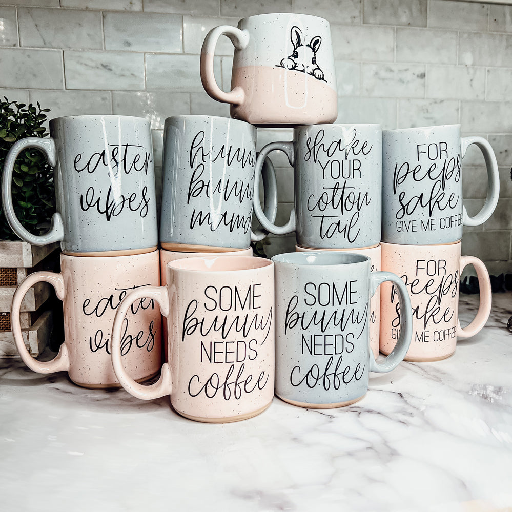 Easter Bunny Ceramic Coffee Mug 16oz Pastel Blue Pink Spring Large