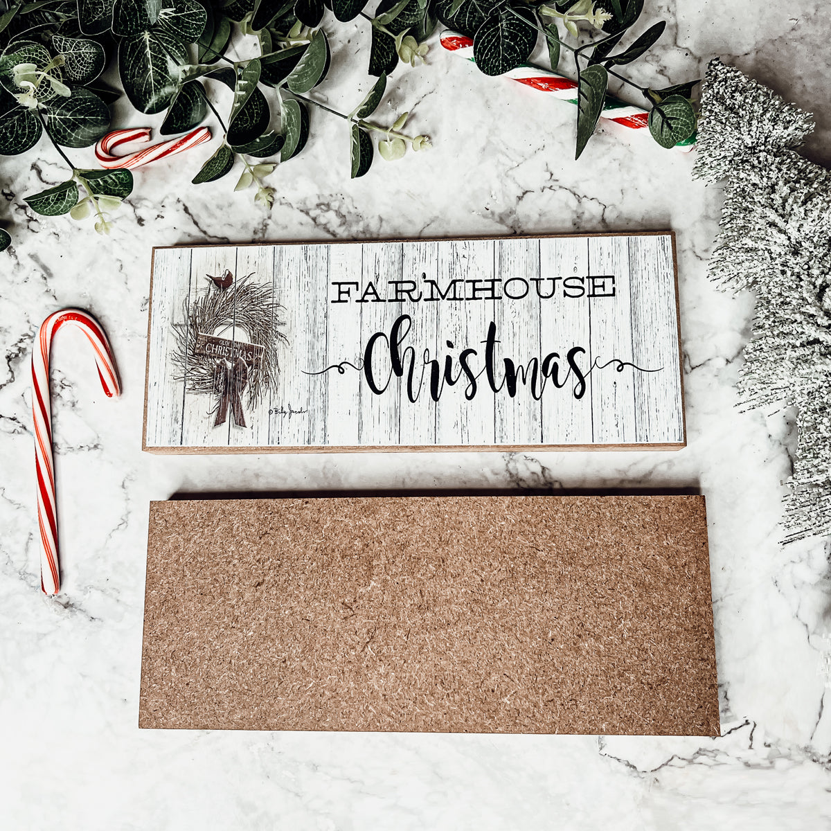 Farmhouse Christmas Sign Wooden Rustic Holiday Decor Minimalist Neutral 10x4