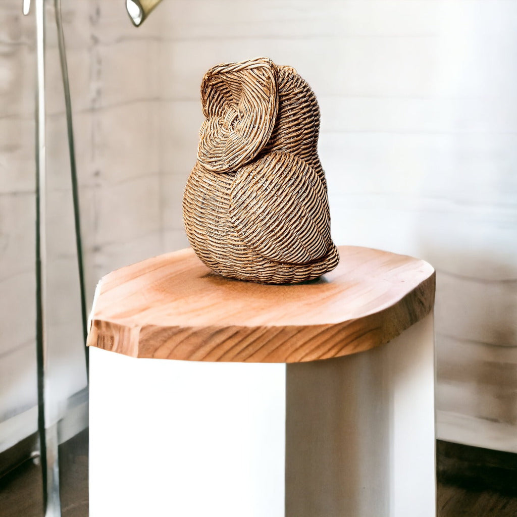 Basket Weave Owl Figurine Resin Rustic Owl Bookend Tabletop Accent Home Decor