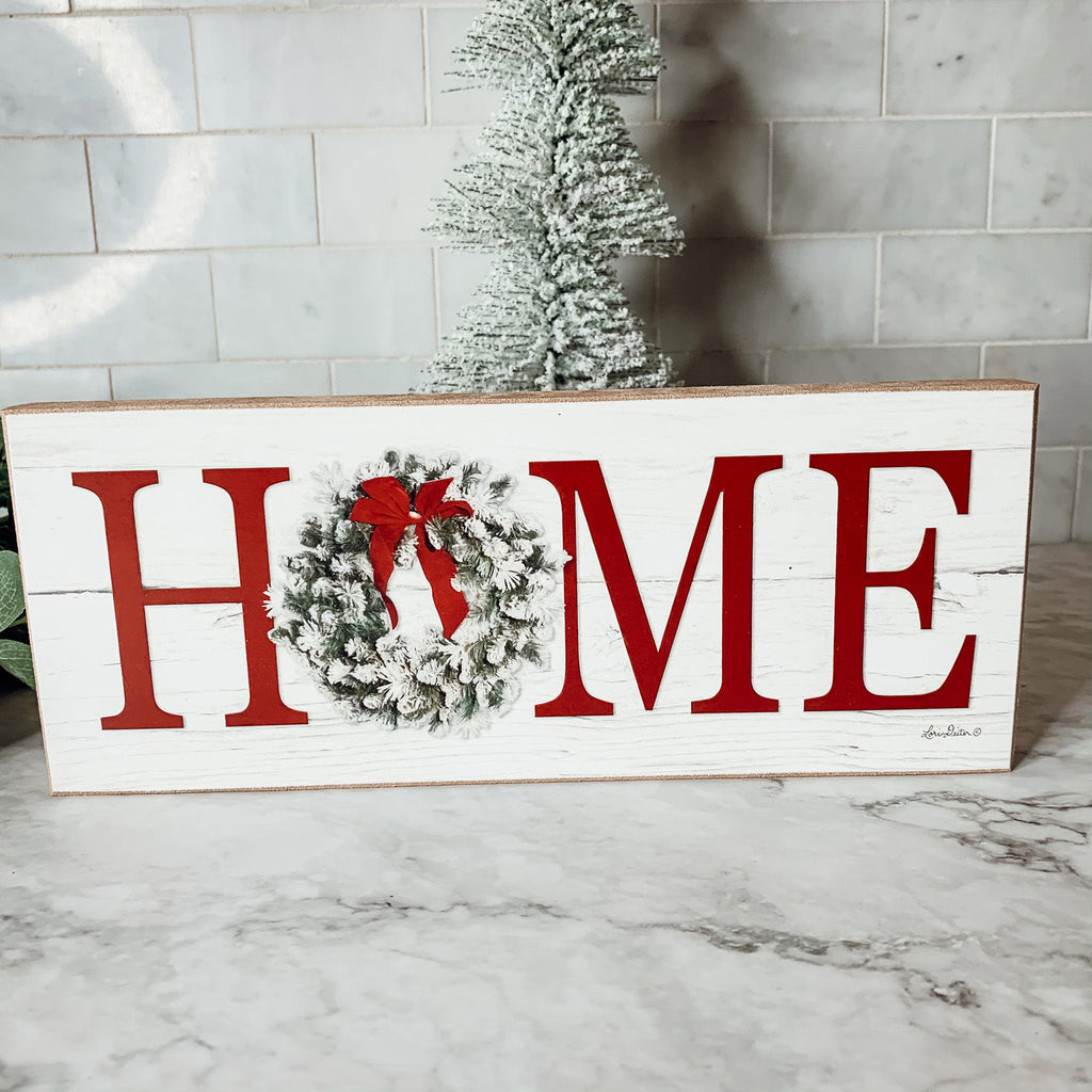 Christmas Home Wreath Sign Holiday Mantel Shelf Tray Decor Rustic Wooden
